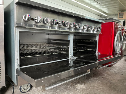 IR-10-60 IKON 60 Inch Commercial Gas Range 30K Btu Burners, 12" Cast Iron Grates, Porcelain Coated Oven Interior Door, Sides & Hearth, Stainless Steel Front, Back Riser & Lift Off Shelf, (6) 1" Adjustable Legs, Csa-Sanitation, Csa Flame, Csa Star, 369319