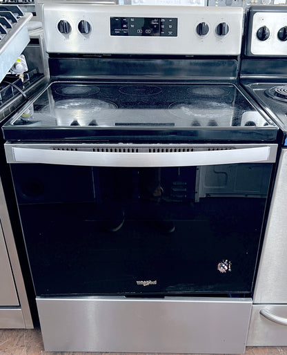 30 Inch Whirlpool  WFE505W0JZ Electric Range 5 Radiant Element Burners, 5.3 cu. ft. Oven Capacity, SteamClean, Frozen Bake,  Control Lock, Warm Zone Element, Star-K,  Fingerprint Resistant Stainless Steel , 373707