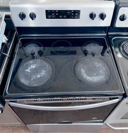 30 Inch Whirlpool  WFE505W0JZ Electric Range 5 Radiant Element Burners, 5.3 cu. ft. Oven Capacity, SteamClean, Frozen Bake,  Control Lock, Warm Zone Element, Star-K,  Fingerprint Resistant Stainless Steel , 373707