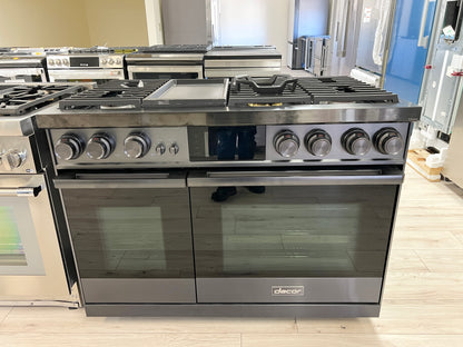 Dacor Contemporary  DOP48M96DLM 48 Inch Freestanding Professional Dual Fuel Smart Gas Range , 6 Sealed Burners, Double Oven, 6.6 Cu. Ft. Total Capacity, Steam,  Dual Stack Burners, Electric Griddle, Graphite Stainless Steel, Natural Gas