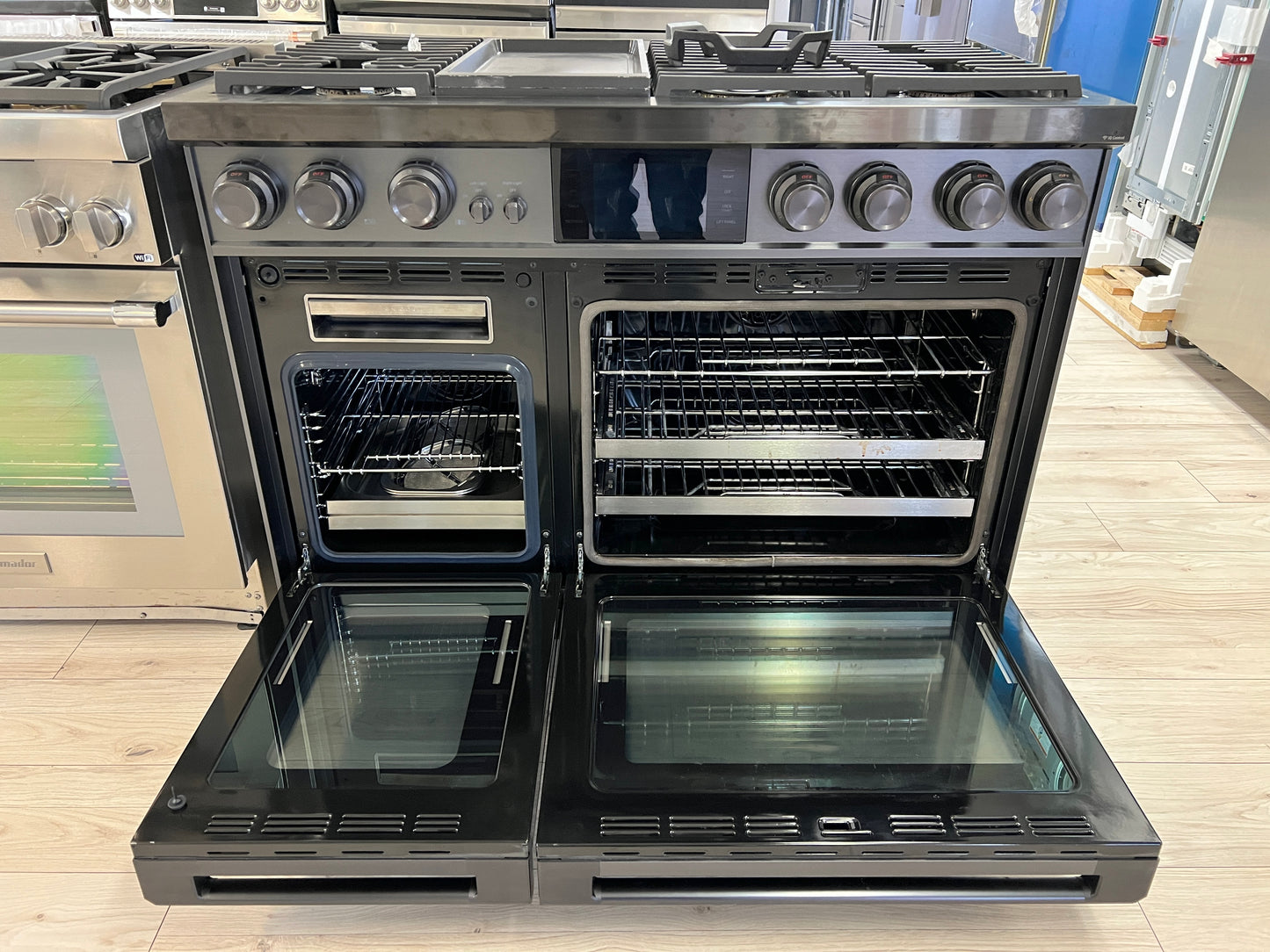 Dacor Contemporary  DOP48M96DLM 48 Inch Freestanding Professional Dual Fuel Smart Gas Range , 6 Sealed Burners, Double Oven, 6.6 Cu. Ft. Total Capacity, Steam,  Dual Stack Burners, Electric Griddle, Graphite Stainless Steel, Natural Gas