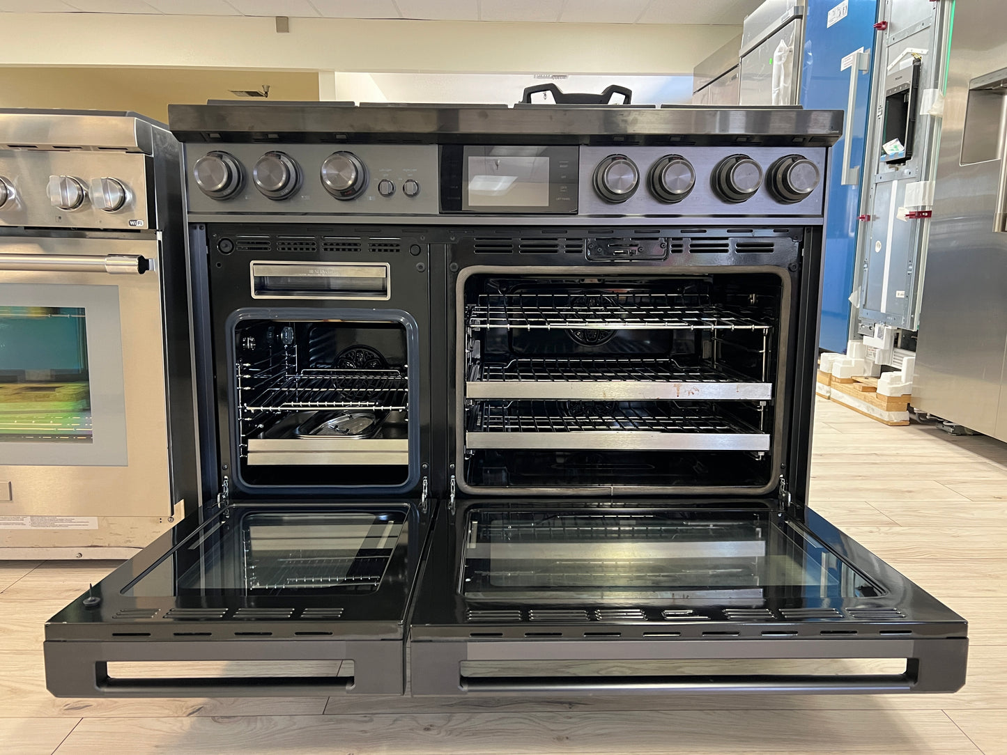 Dacor Contemporary  DOP48M96DLM 48 Inch Freestanding Professional Dual Fuel Smart Gas Range , 6 Sealed Burners, Double Oven, 6.6 Cu. Ft. Total Capacity, Steam,  Dual Stack Burners, Electric Griddle, Graphite Stainless Steel, Natural Gas