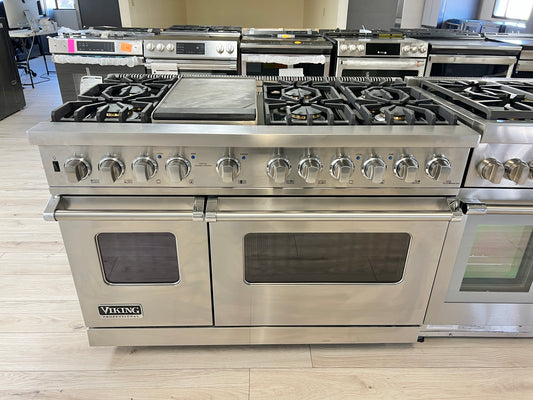 Viking Professional  VDSC5486GSS 48 Inch Pro Style Dual Fuel Range 7 cu ft. Total Oven, 6 VSH Pro Sealed Burners, VariSimmers, Vari Speed Dual Flow Convection Ovens,Bread Proofing, 12 Inch Griddle, Stainless Steel, Natural Gas