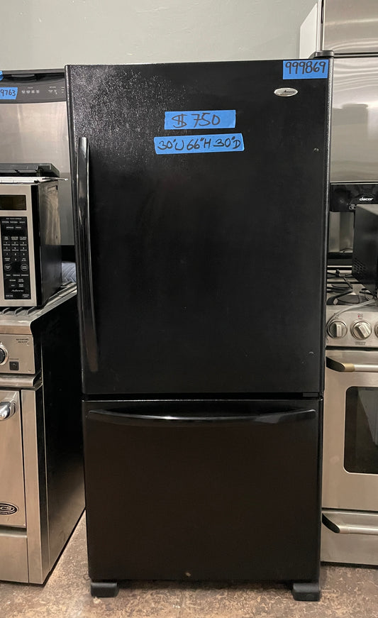 Amana 30 Inch Bottom Freezer Single Door refrigerator In Black, ABB1924WEB1 , 999869