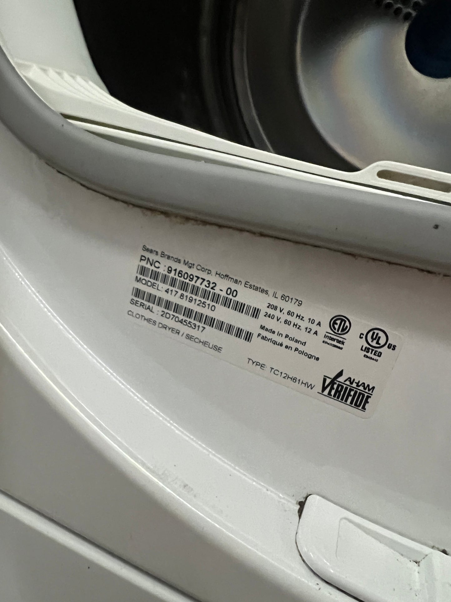 Kenmore Ventless Electric Dryer in White, 417.81912510, 999628