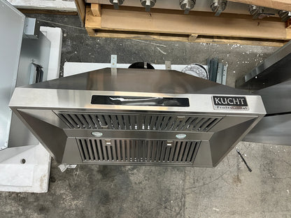 Kucht KRH3612IS Professional Series 36 Inch Pro Style Island Mount Ducted Hood 900 CFM, LED Lights, LED Lighting, Stainless Steel Baffle Filter, Remote Control, Dishwasher Safe Filters in Stainless Steel, 369240