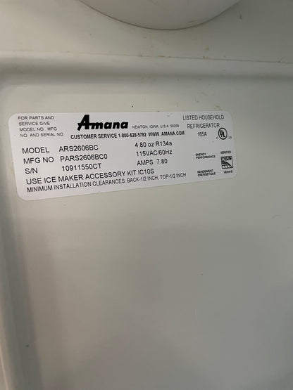 Amana 36 Inch Side By Side Refrigerator In White, ARS2606BC, 444103