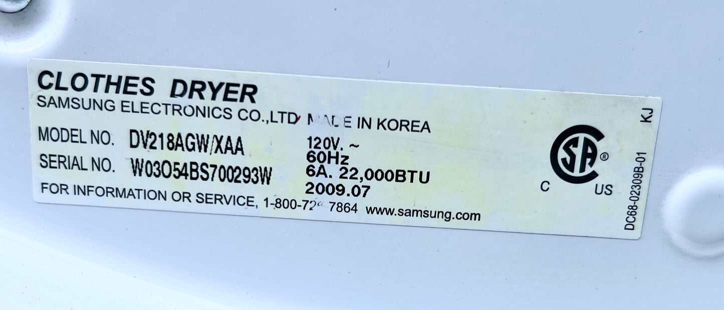 27 Inch Samsung Front Load Stackable Gas Dryer 7.3 Cu Ft , DV218AGW, White , 373738