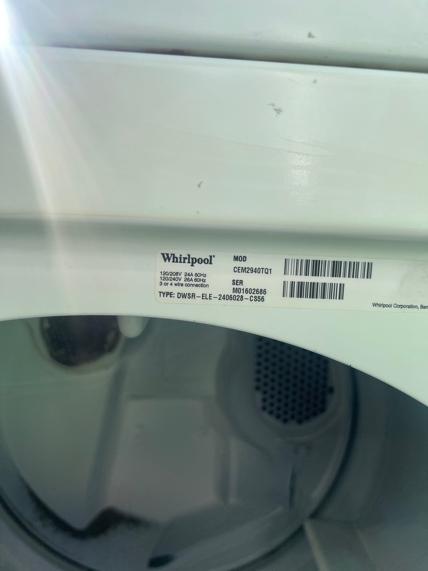 Whirlpool Electric Coin Drop Commercial Dryer In White CEM2940TQ1- 999640