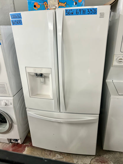 Kenmore Elite 36 Inch French Door Full Size White Refrigerator , Bottom Freezer Refrigerator , 3-Door, Used , Model 795.74022.410 , 74022 , 888632