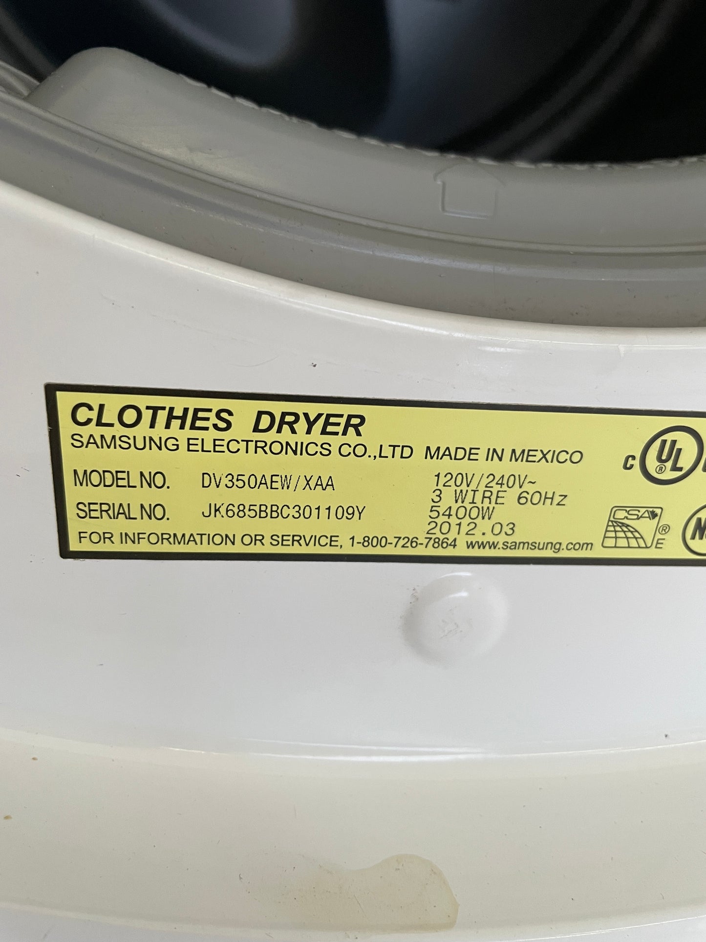 Samsung Electric Front Load Dryer In White, DV350AEW/XAA, 444137