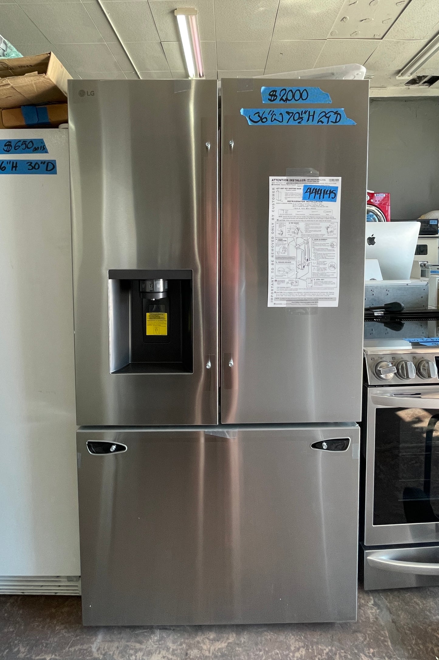 LG 36 Inch French Door Style Counter Depth Refrigerator In Stainless Steel, LCFC26XSS, 444145