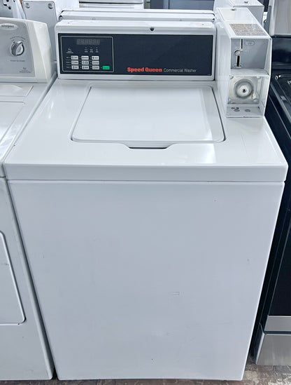 Speed Queen  SWNNC2SP115TW01 26 Inch Commercial Top Load Washer ,Four-Vane Agitator, Quantum® Controls, 3 Cycle Selections, Integrated Meter Case, Stainless Steel Tub, Triple-Lip Seal, 710 RPM , Digital Display, ADA , Coin Drop, 373747