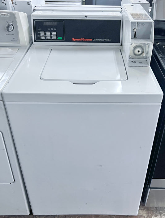 Speed Queen  SWNNC2SP115TW01 26 Inch Commercial Top Load Washer ,Four-Vane Agitator, Quantum® Controls, 3 Cycle Selections, Integrated Meter Case, Stainless Steel Tub, Triple-Lip Seal, 710 RPM , Digital Display, ADA , Coin Drop, 373747