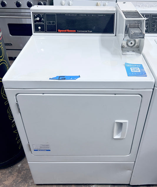 27 Inch Speed Queen Commercial Coin Operated Gas Dryer , Front Load , Coin Slot , White , Heavy Duty Machine , 373748