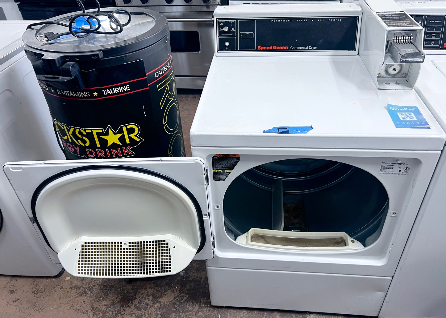 27 Inch Speed Queen Commercial Coin Operated Gas Dryer , Front Load , Coin Slot , White , Heavy Duty Machine , 373748