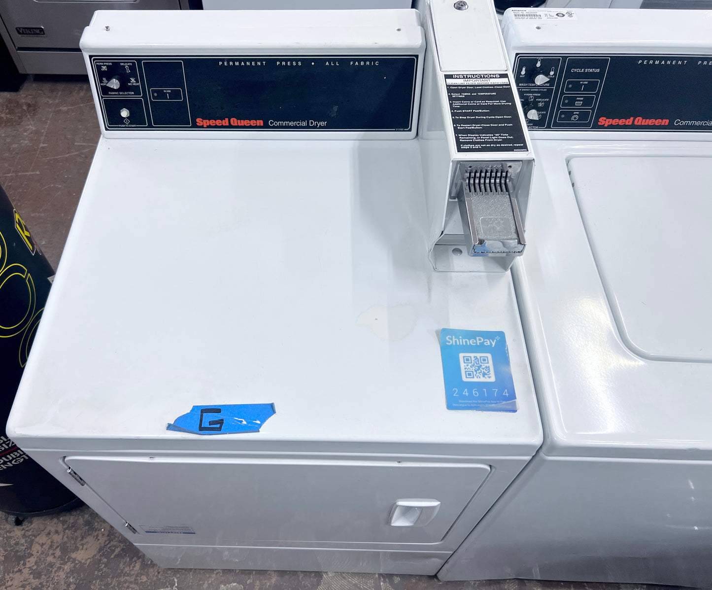27 Inch Speed Queen Commercial Coin Operated Gas Dryer , Front Load , Coin Slot , White , Heavy Duty Machine , 373748
