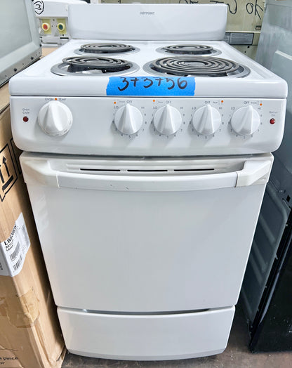 Hotpoint 20 inch Electric Range , 4 Coil Elements Burners , Bake Broil Oven , White , 373756 .