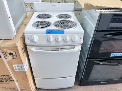 Hotpoint 20 inch Electric Range , 4 Coil Elements Burners , Bake Broil Oven , White , 373756 .