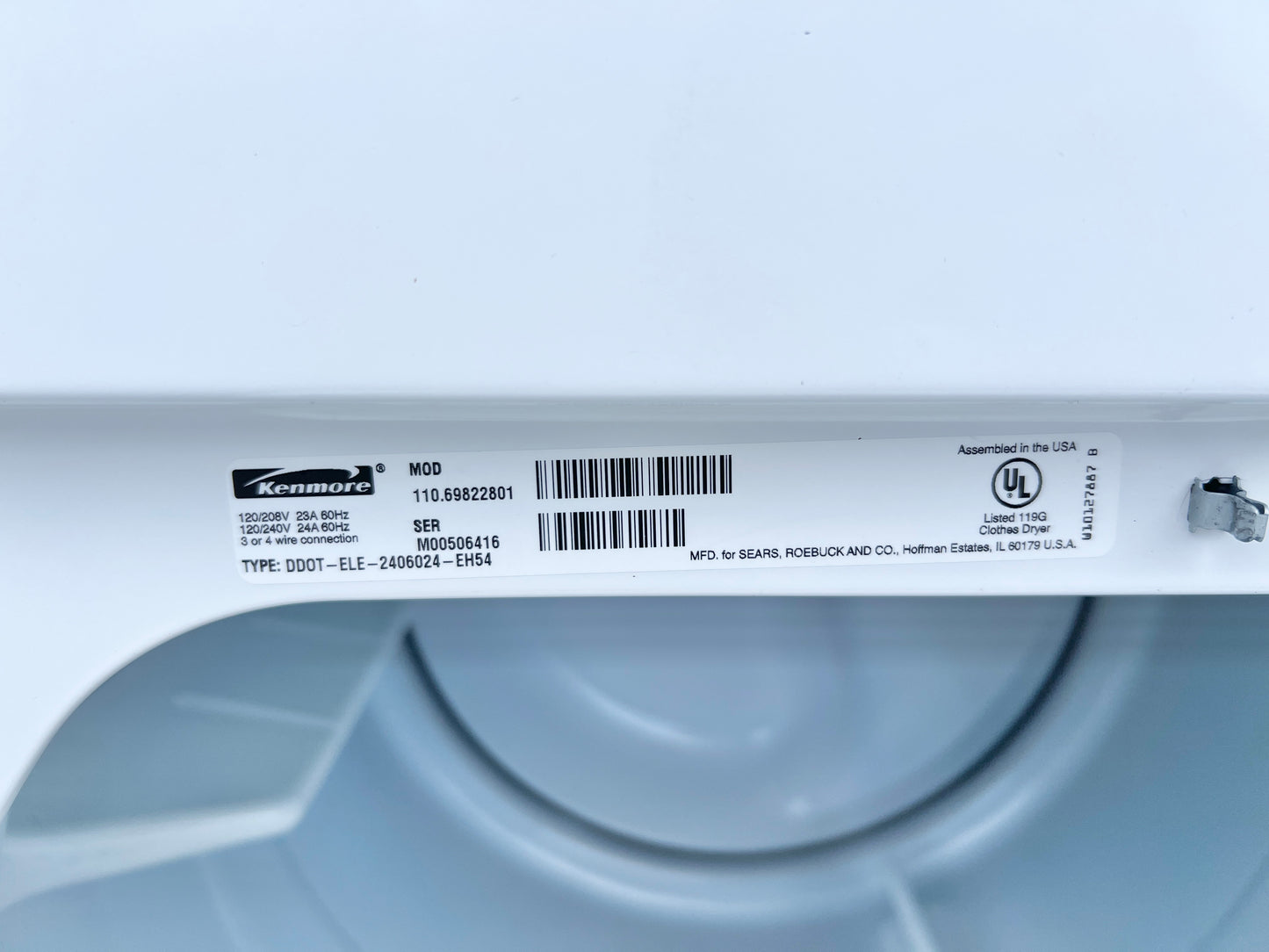 Kenmore 27 Inch Electric Front Load Electric Dryer , 110.69822801 , White , 373767