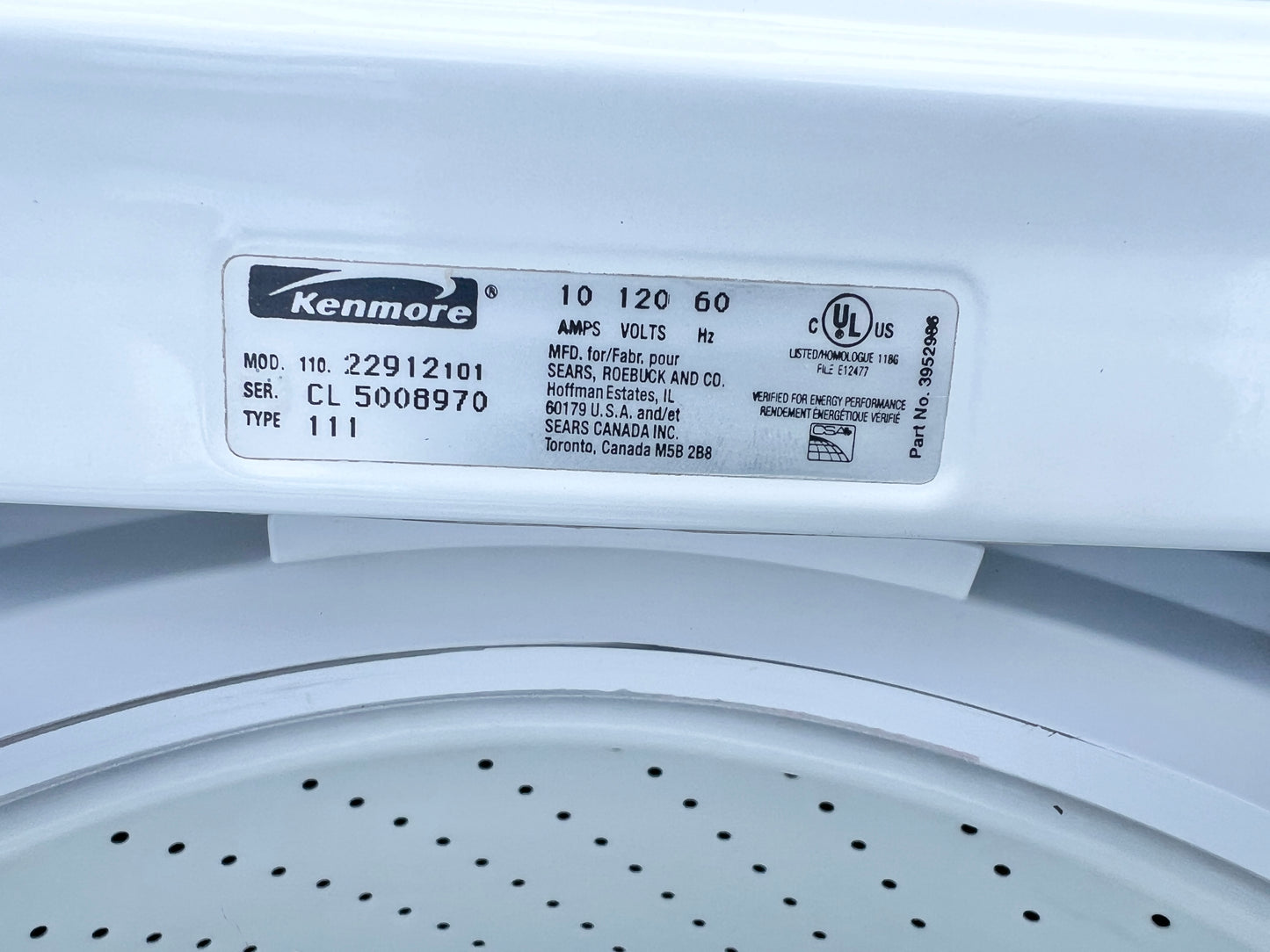 Kenmore 27 Inch Top Load Washer Machine Heavy Duty Transmission , White , 110.22912101, 373768