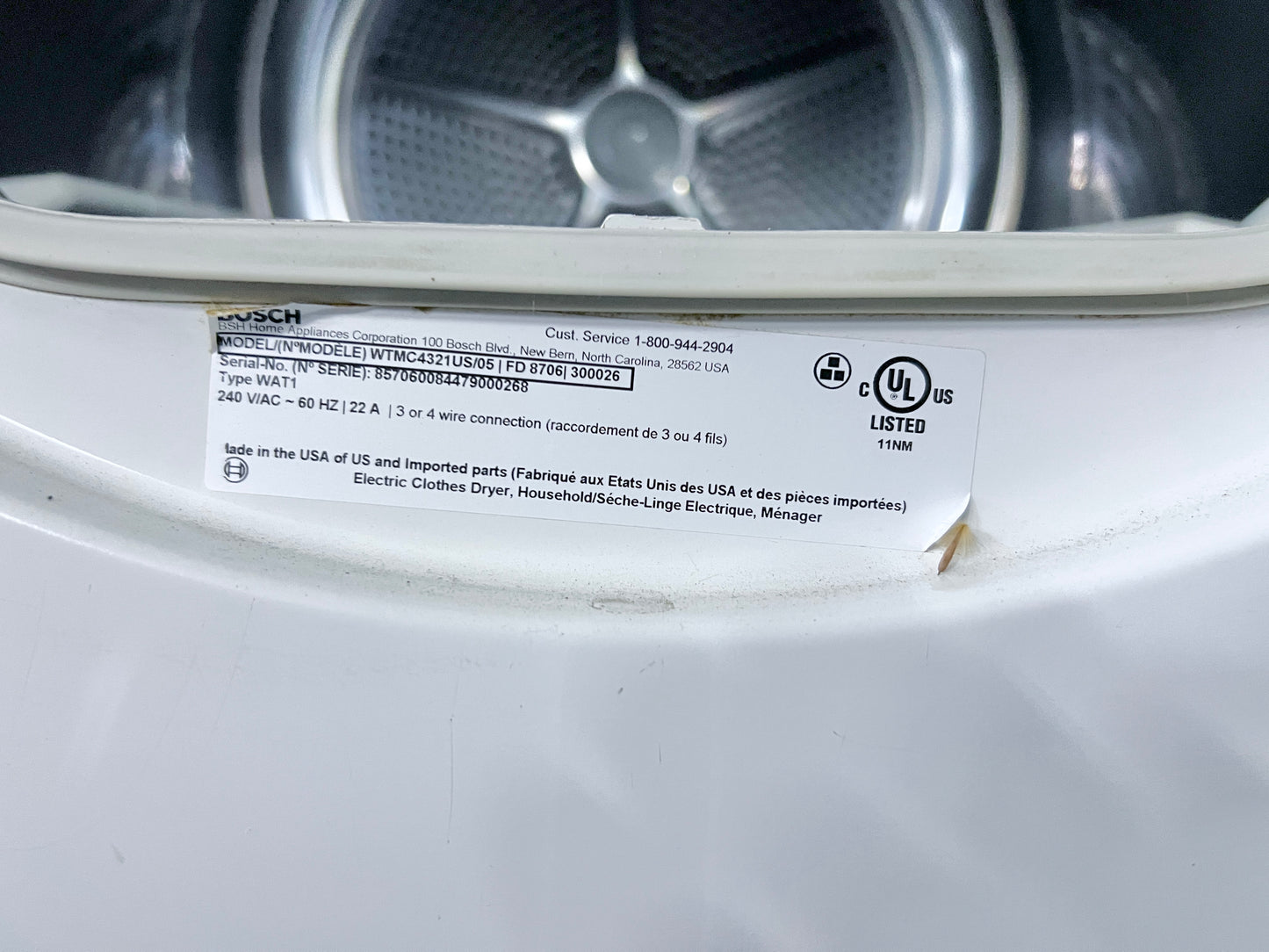 Bosch Nexxt DLX Series  WTMC4321US 27 Inch Electric Dryer 6.7 cu. ft., 11 Drying Cycles, LED Display , 888440