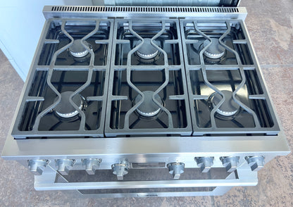 Miele HR1134G Gas Range 6 Dual Stacked Burners, Simmer, Convection Oven, Natural Gas , Stainless Steel 36 Inch , 373779