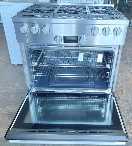 Miele 36 inch HR1134G Gas Range 6 Burners, Simmer, Convection Oven, Stainless Steel  , 373779