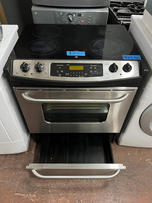 GE 30 Inch Slide in Glass Top Electric Range In Stainless Steel, JSP42S0K4SS, 999710