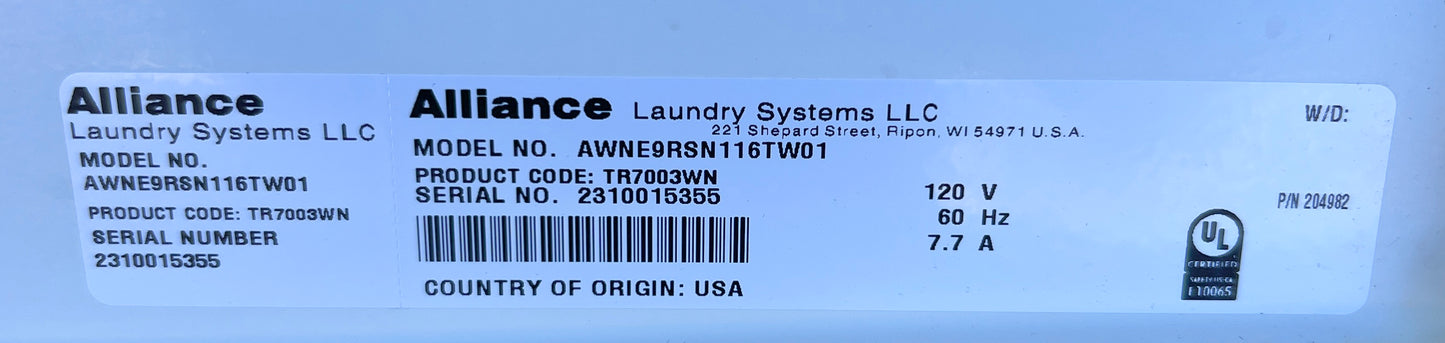 Speed Queen Heavy Duty Commercial Grade Washer Machine TR7003WN , AWNE9RSN116TW01 26 inch White 373781