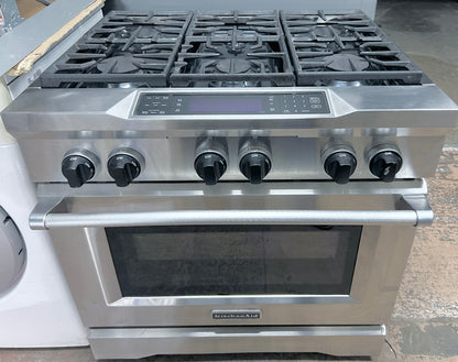 Kitchenaid  Dual Fuel Gas Range 6 Burner Convection Oven Stainless Steel 36 Inch 373786