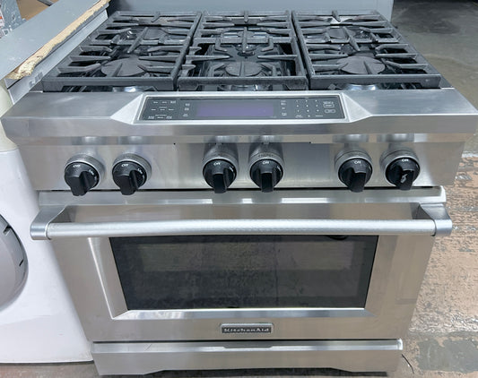 Kitchenaid  Dual Fuel Gas Range 6 Burner Convection Oven Stainless Steel 36 Inch 373786