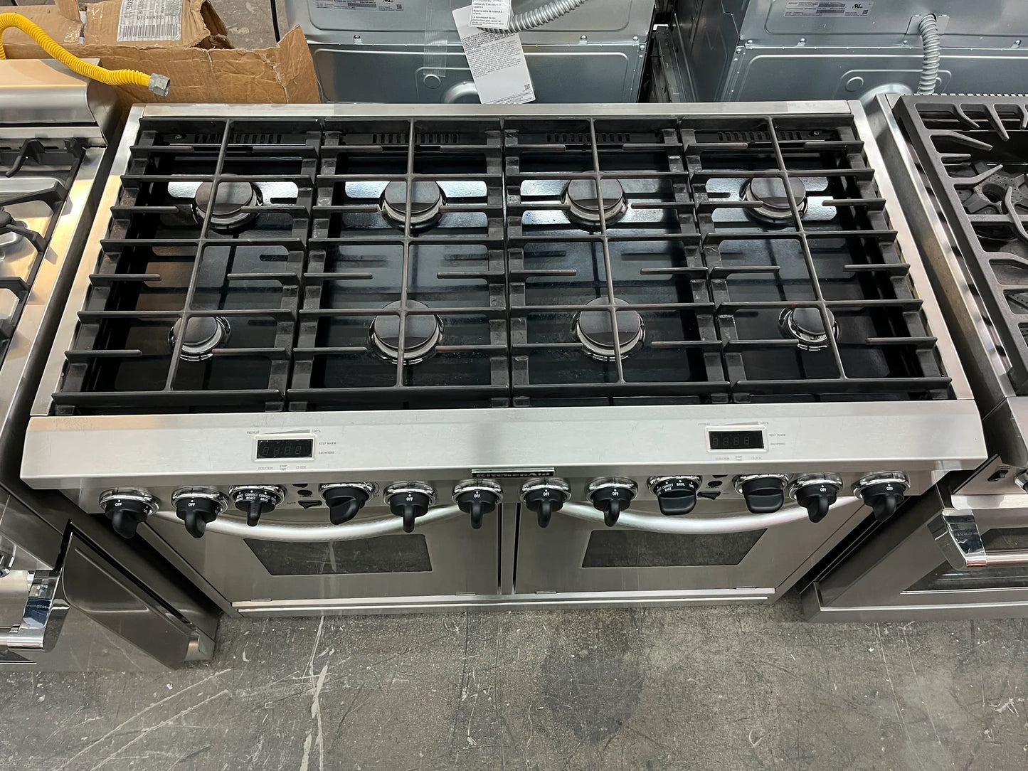 Kitchenaid 48 Inch KDRP487MSS Professional Gas Dual Fuel 8 Burner Range Stainless Steel KDRP487MS,6-15,000,2-6,000 BTU Burners,True Convection Ovens, 888025