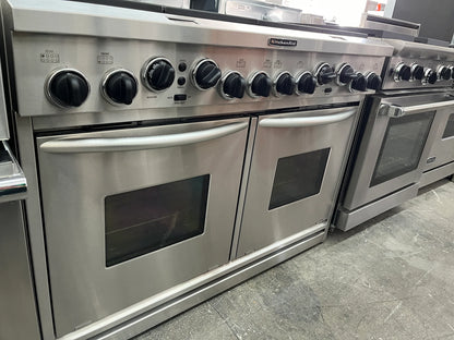 Kitchenaid 48 Inch KDRP487MSS Professional Gas Dual Fuel 8 Burner Range Stainless Steel KDRP487MS,6-15,000,2-6,000 BTU Burners,True Convection Ovens, 888025