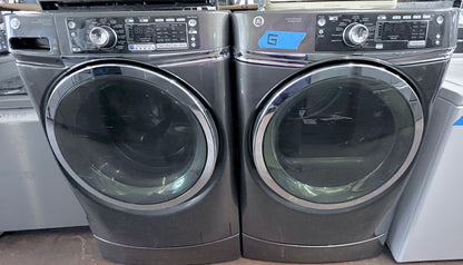 GE   4.8 cu. ft. Front Load Washer and Dryer Set  Metallic Carbon GFWR4805FMC  GFDR485GFMC 28 Inch 8.3 cu. ft. Gas Dryer , Steam, Built-In Pedestal, ADA, 444176
