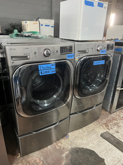 29 Inch LG Front Load Washer & Electric Dryer Set In Graphite Steel DLEX8100V, WM8100HVA, 444274