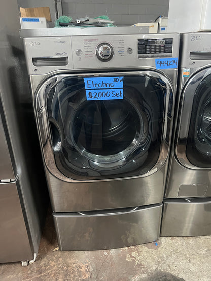 29 Inch LG Front Load Washer & Electric Dryer Set In Graphite Steel DLEX8100V, WM8100HVA, 444274