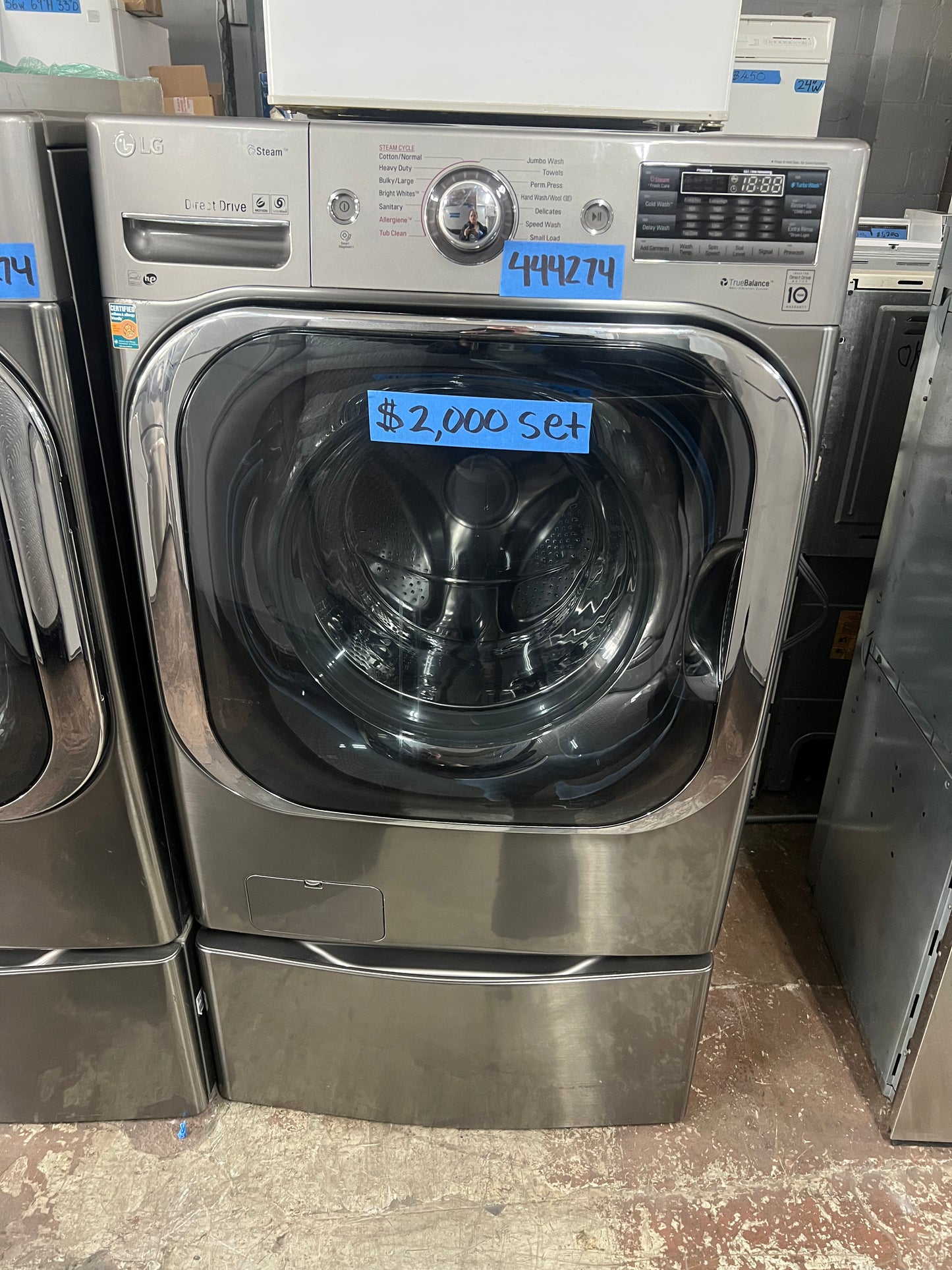 29 Inch LG Front Load Washer & Electric Dryer Set In Graphite Steel DLEX8100V, WM8100HVA, 444274