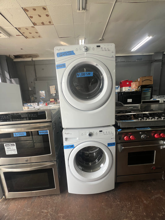 27 Inch Whirlpool Front Load Washer & Gas Dryer Stackable Set In White, WGD70HEBW1/WFW70HEBW1, 444275