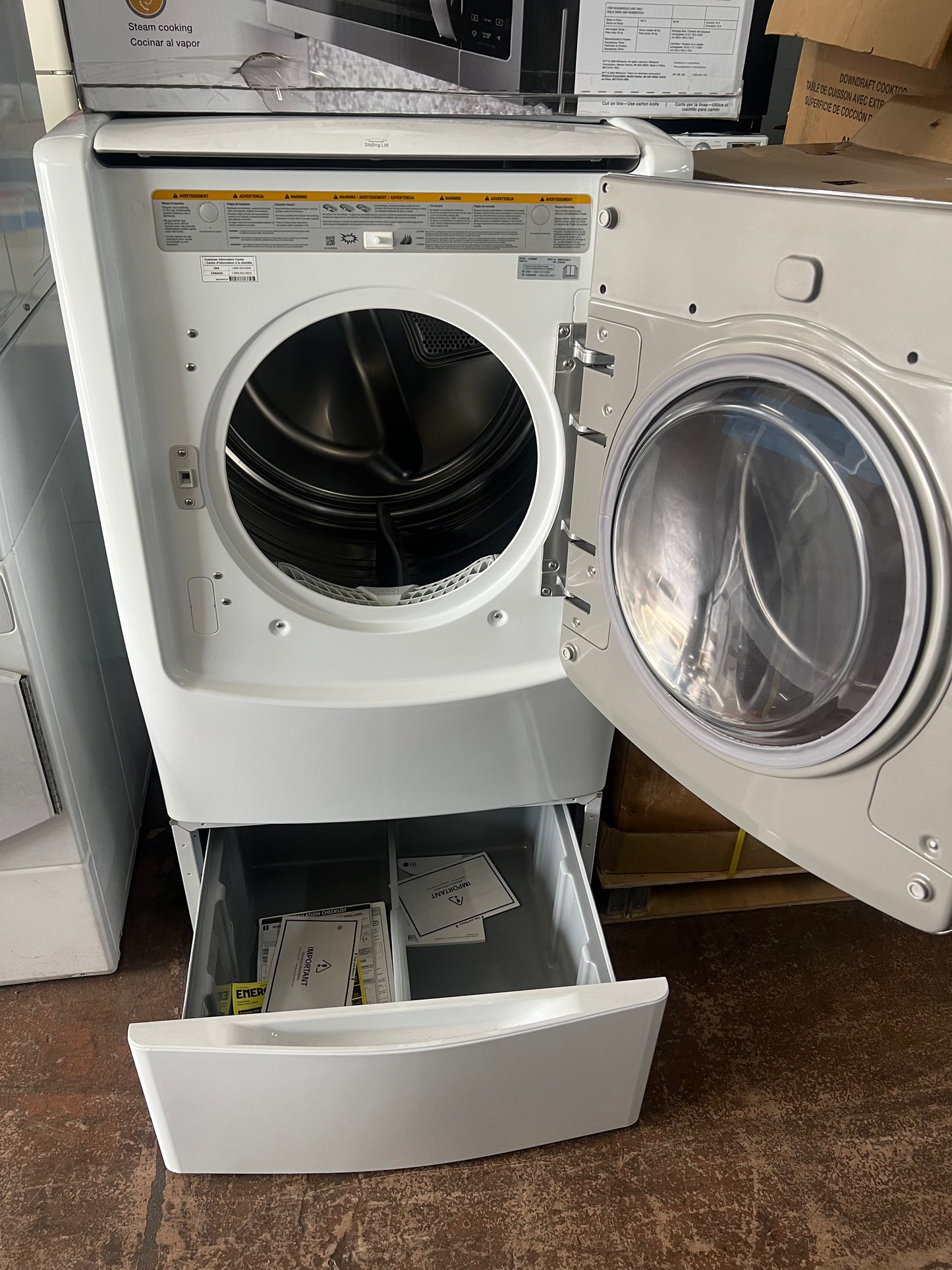 29 Inch 9.0 Cu.Ft. LG Electric Dryer With Pedestal In White DLEX9000W, 444276