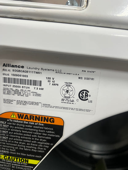 Speed Queen Commercial Washer & Gas Dryer Set In White, Coin Box, SDGBCAGS111TW01, 444278