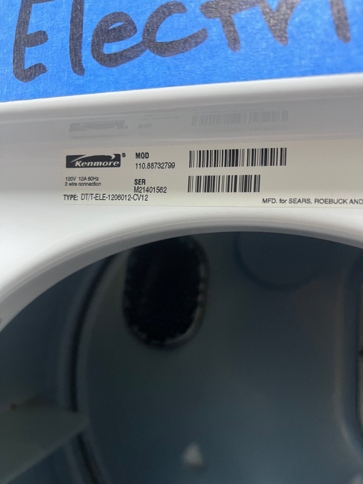 27" Kenmore Laundry Center Stackable In White, 110v Electric Dryer, 110.88732799, 444280