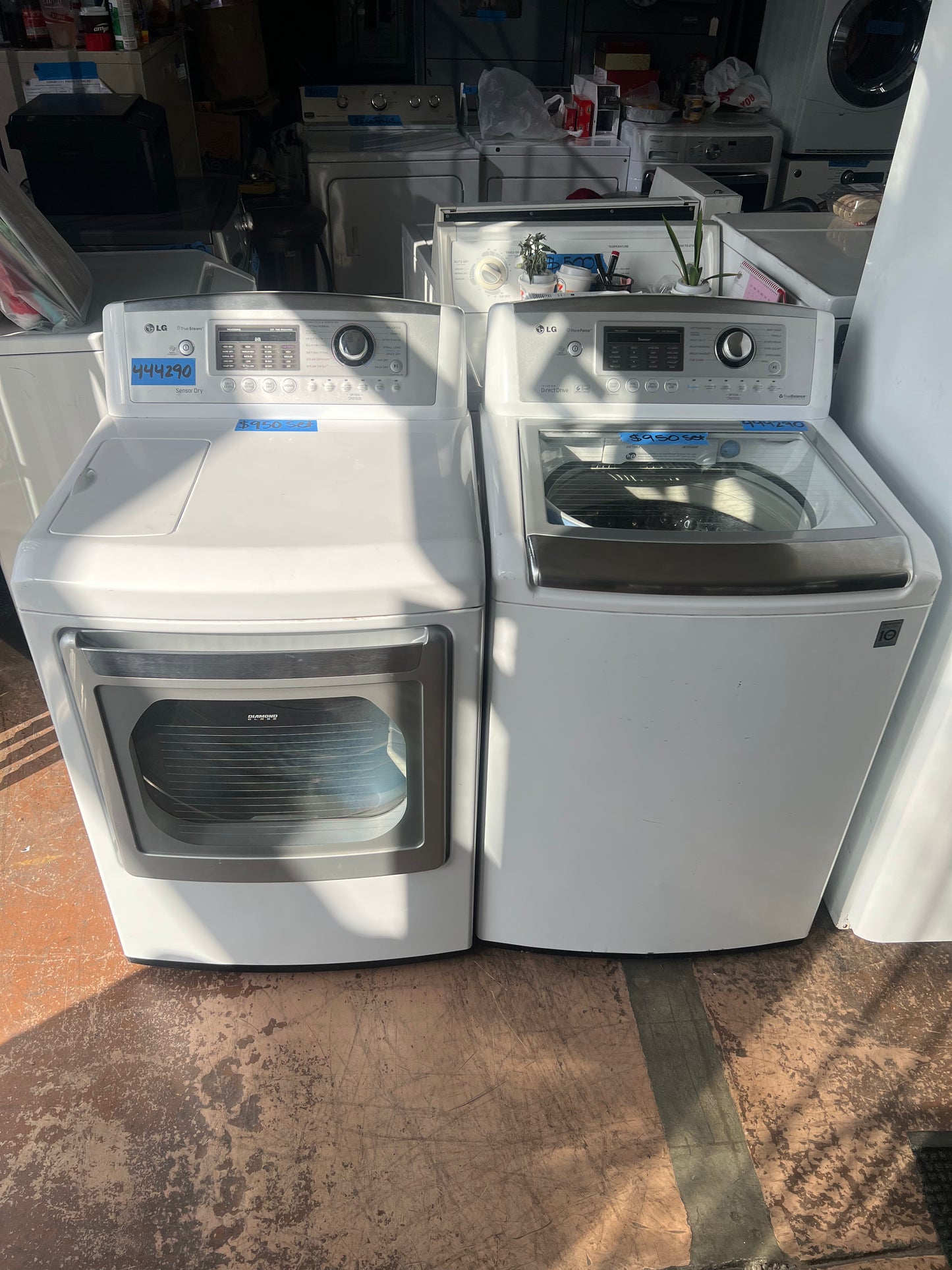LG Side By Side Top Load Washer & Electric Dryer In White, DLEX5170W, 444290
