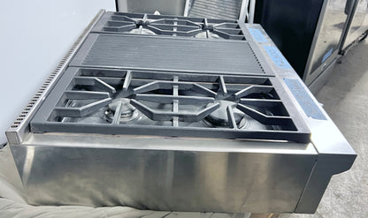 Wolf SRT364C 36 吋專業型瓦斯爐台，附 4 個雙堆疊密封燃燒器、陶瓷塗層鑄鐵連續爐排、紅外線燒烤爐、慢煮熔化功能、Star K、天然氣、101227
