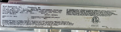 Wolf SRT364C 36 吋專業型瓦斯爐台，附 4 個雙堆疊密封燃燒器、陶瓷塗層鑄鐵連續爐排、紅外線燒烤爐、慢煮熔化功能、Star K、天然氣、101227