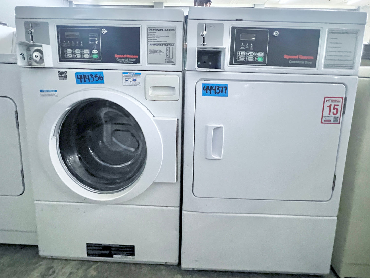 Speed Queen Coin Drop Operated 120V Washer and Dryer electric 240V Set , White , 444356 444377