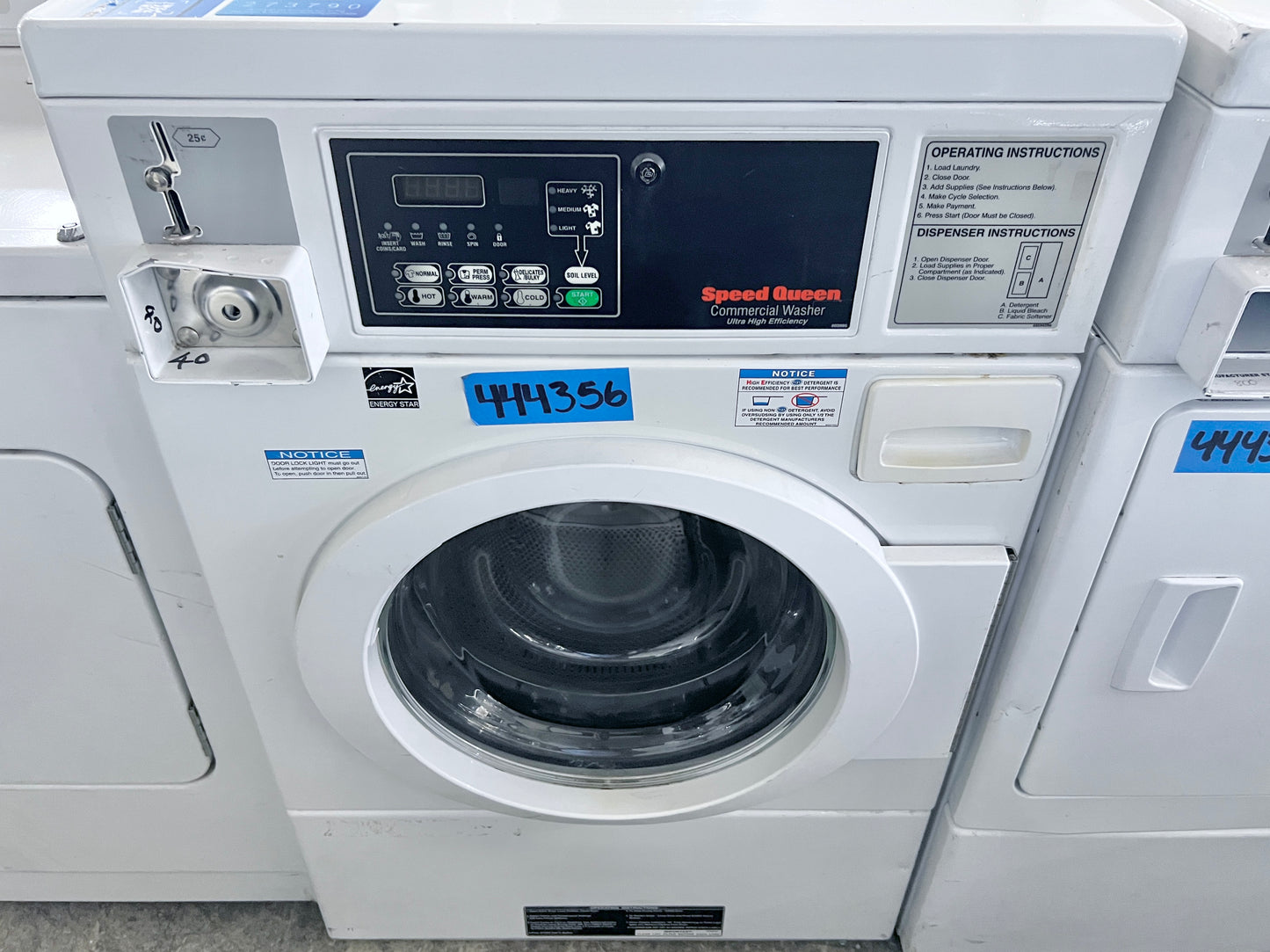 Speed Queen Coin Drop Operated 120V Washer and Dryer electric 240V Set , White , 444356 444377