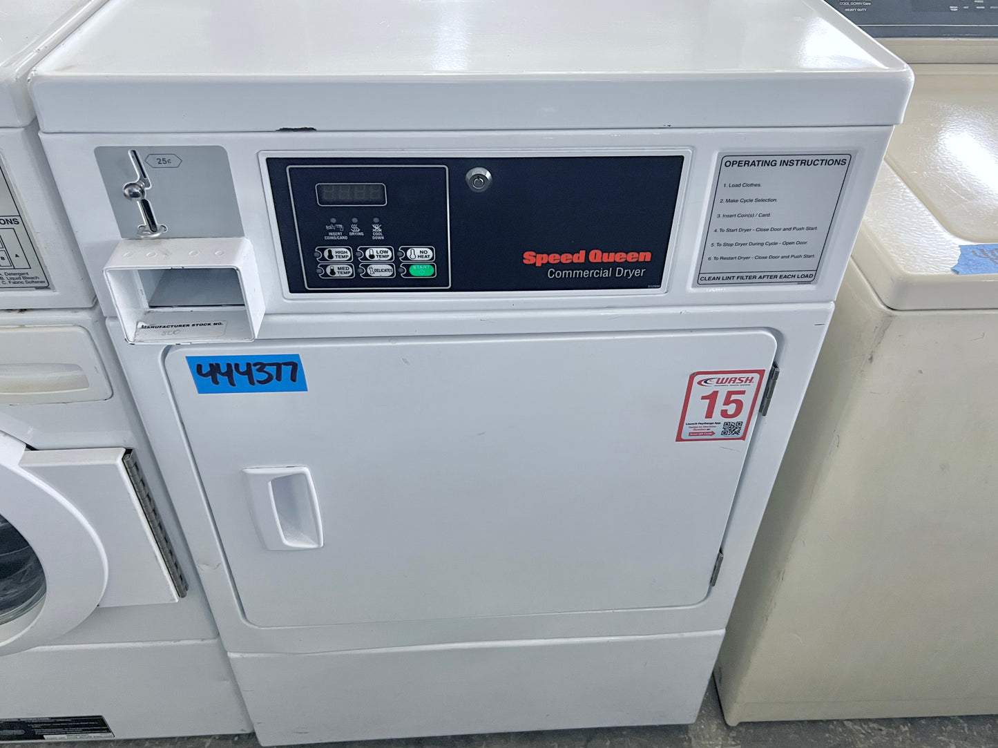 Speed Queen Coin Drop Operated 120V Washer and Dryer electric 240V Set , White , 444356 444377