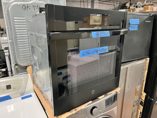 GE  JKS5000DN1BB 27 Inch Smart Built-In Wall Oven  True European Convection, Air Fry, Temperature Probe, Hidden Bake Element, Proof Mode, LCD Display, Self Clean, Control Lock, Sabbath Mode, and ADA Black 444272