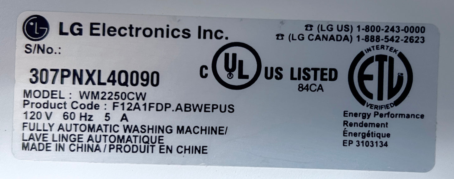 LG  WM2250CW Front Load Washer ,  White  27 Inch 373808